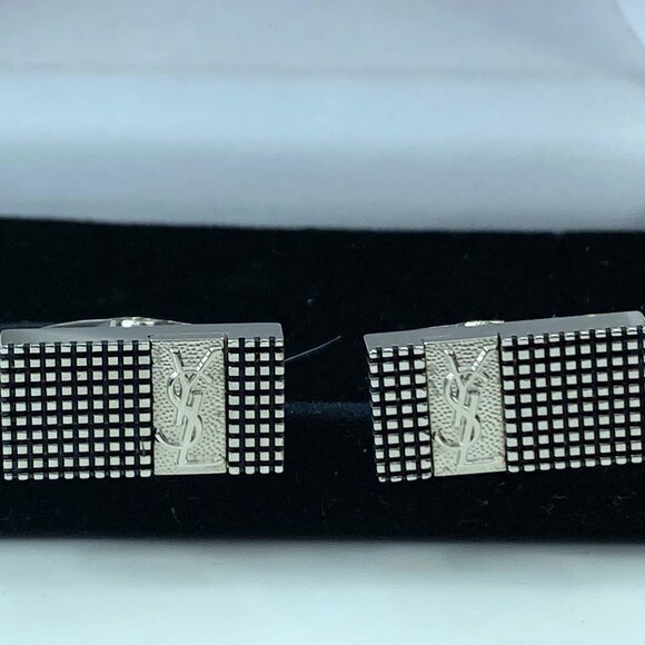 Yves Saint Laurent Rectangular cufflinks design YSL silver tone GS545 - Picture 2 of 6